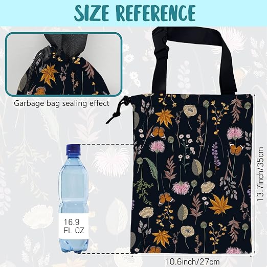 Car Garbage Bag Blooming Botanical Plants Drawstring Car Trash Bag Hanging for Back Seat with Adjustable Buckle Canvas Vehicle Trash Can Easy-to-Install