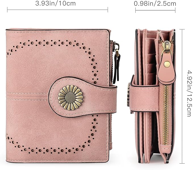 SENDEFN Small Wallets for Woman RFID Blocking Leather Bifold Credit Card Holder Purse with ID Window