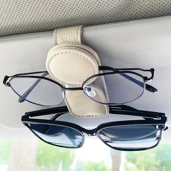 KIWEN Sunglasses Holder for Car Visor, Magnetic Leather Sunglass Eyeglass Hanger Clip for Car Sun Visor Accessories (1, Red)