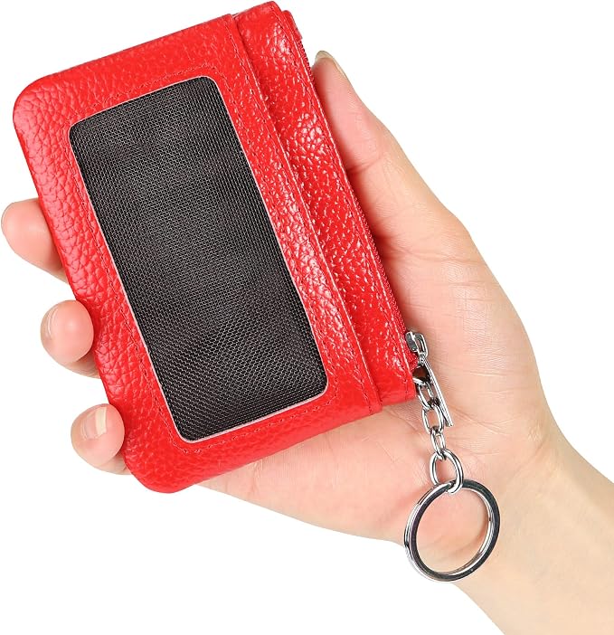 Women Genuine Leather Keychain Zipper Change Wallet Small Mini Pocket Size Coin Purse
