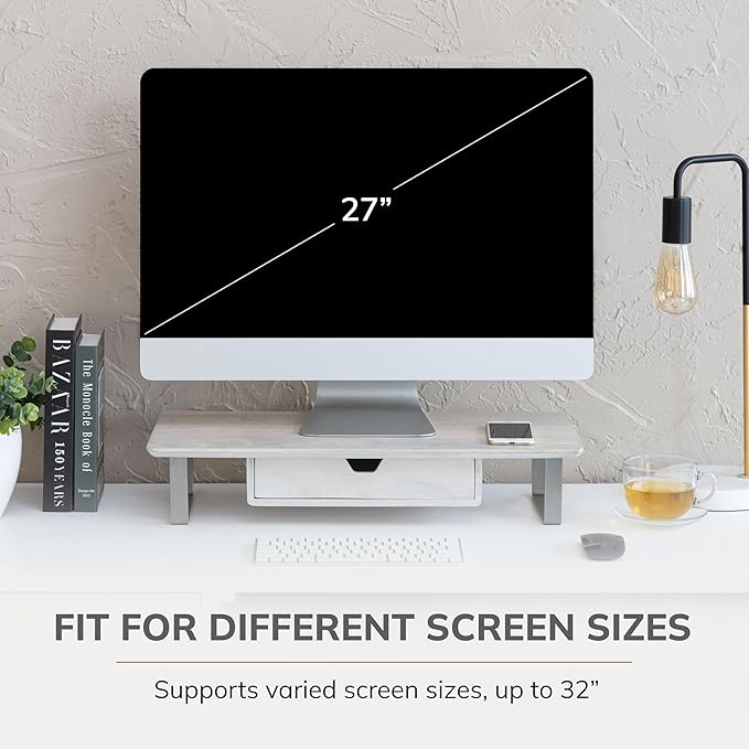 Anji Mountain Monitor Stand - Desktop Organizer & Laptop Riser, Ergonomic Monitor Riser, Space-Saving Monitor Stand for Desk, Durable Construction, Easy Assembly, Ideal for Home & Office,White Wash