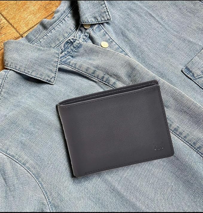 Real Leather Mens Bifold Wallet RFID Blocking Slim Minimalist Front Pocket - Thin & Stylish with ID Window in Gift Box (Nappa, Dark Chocolate)