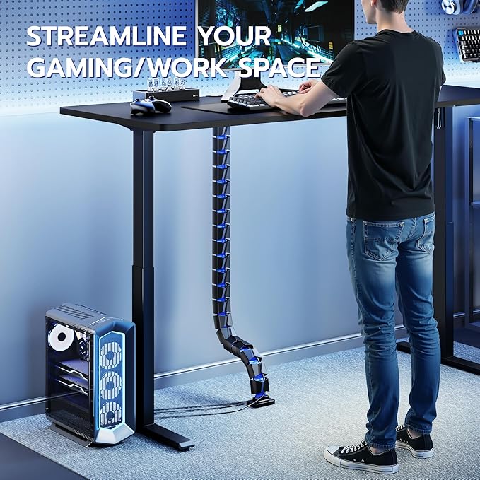 ARES WING Under Desk Cable Management Spine, Clamp On Vertebrae Cable Management for Standing Desk, Length Adjustable Cord Organizer with 20 Modular Vertebrae for Office and Gaming Desks, Blue