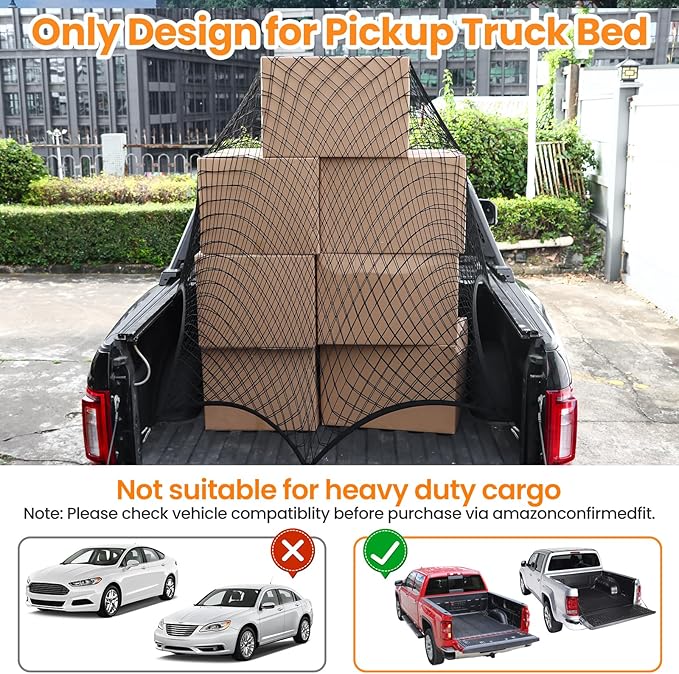 Truck Bed Net, Double-Layer Elastic Cargo Net Stretchable Mesh Organizer for Pickup, Suitable for Daily Light Loads of Trucks, Up to 2X Elastic from 4'x4’ Stretches to 7‘x 7’