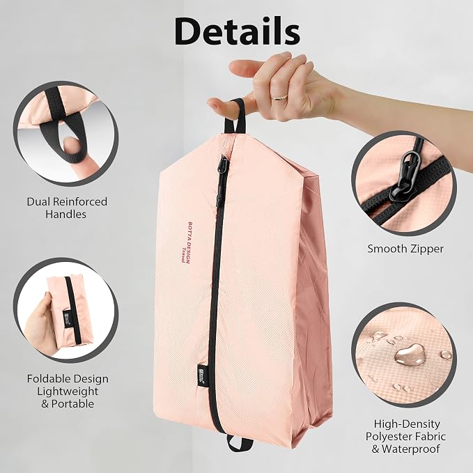 Veki Shoe Bag for Travel, Smell Proof Cleat Bag, Gym Soccer Golf Sneaker Storage, Lightweight Reusable Organizer for Packing in Suitcase, Portable Trip Essentials for Men Women Gifts (Pink)
