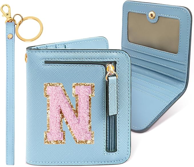 COSHAYSOO Personalized Easter Basket Stuffer Birthday Graduation Appreciation Thanksgiving Gifts for Girls 7 8 9 10 11 12 13 14 year old RFID Wallet Blue Small Initial Letter N
