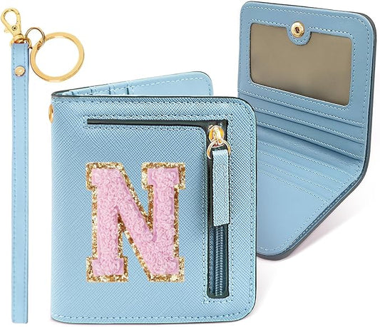 COSHAYSOO Personalized Easter Basket Stuffer Birthday Graduation Appreciation Thanksgiving Gifts for Girls 7 8 9 10 11 12 13 14 year old RFID Wallet Blue Small Initial Letter N