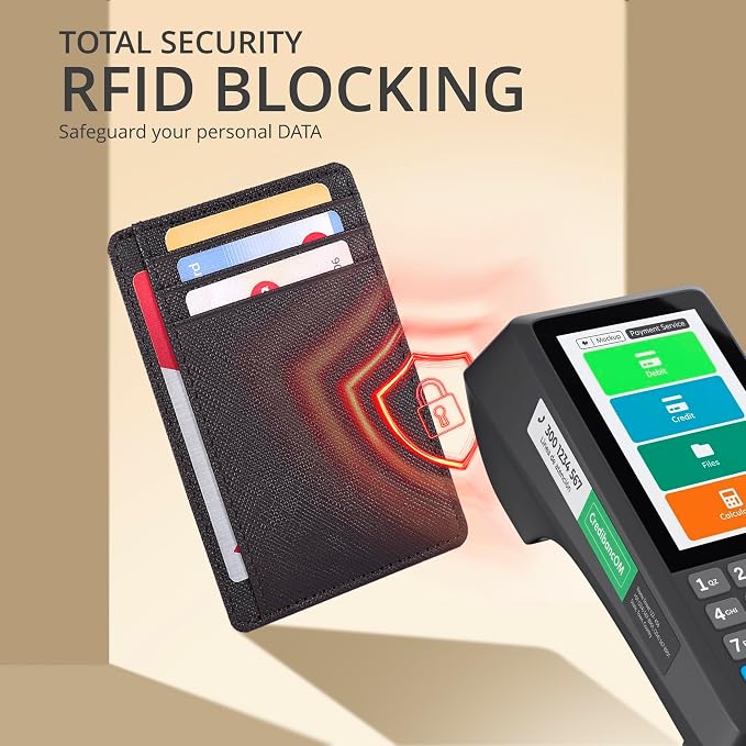 Real Leather Slim Minimalist Wallet for Men and Women -RFID Blocking Front Pocket Thin Credit Card Holder Stylish Wallets (Brown)