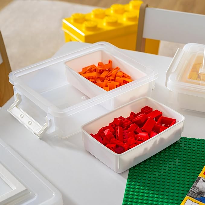 IRIS USA 1 Qt. Plastic Storage Bins with Lids, 4 Pack, Craft Storage Container, Sensory Bin, Organizing Containers for Home, Office & Art Supplies, Stackable, White