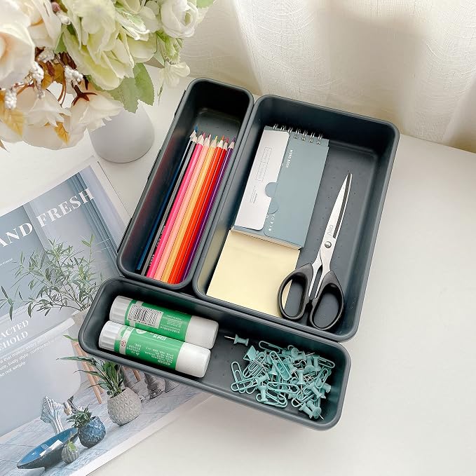 BYCY Office Drawer Organizers Bins Junk Drawer Organizers Tray Storage Dividers for Office Desk Dress Makeup (13pcs 2Size)