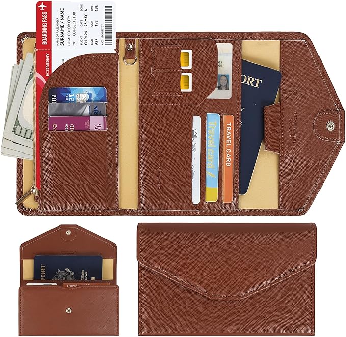 ZOPPEN Mulit-purpose Rfid Blocking Passport Holder Travel Wallet (Ver.4) Passport and Vaccine Card Holder ComboTri-fold Document Organizer Travel Essentials