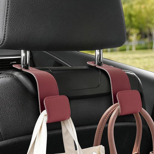 Leather Car Purse Hooks with Larger Strap Holder Purse Hook Purse Holder for car car seat Back Hooks Automotive seat Back Organizer headrest Hooks for Bags and Purse (Red, 2pcs)