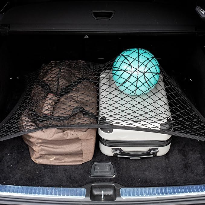 Elastic Cargo Net for SUV Truck 31.5 x23.6 inch Storage Mesh with Fixing Hooks 10Pcs D-Rings Luggage Cover, Trunk Organizer Netting for Pickup Truck RV Accessories