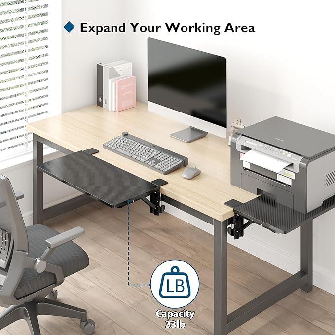 BONTEC Small Ergonomics Desk Extender Tray, 20x9.5 Inch Table Mount Arm Rest Shelf, 90° Foldable Keyboard Tray Platform, Clamp on Computer Arm Rest for Desk Suitable for Office Desks, Black Carbon