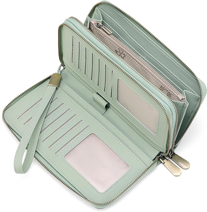 GAEKEAO Wallet for Women Clutch Leather RFID Blocking Wristlet Purse Zip Around Wallets Large Capacity Credit Card Holder