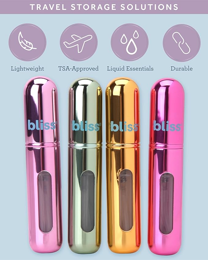 Bliss Atomizer Spray Bottle Set - 4 Pack TSA-Approved Leak Proof Refillable Small Travel Spray Bottle and Perfume Atomizer, Size One Size, Spiral Sage Combo
