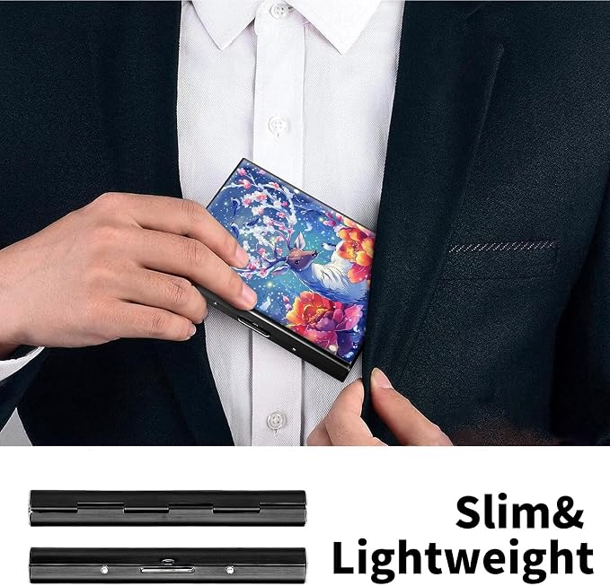 Metal Wallet for Women Men Girls, RFID Blocking Slim Aluminum Credit Card Holder, Mini Travel Wallet with Hard Shell, Lightweight ID & Business Card Case,Art Deer Elk