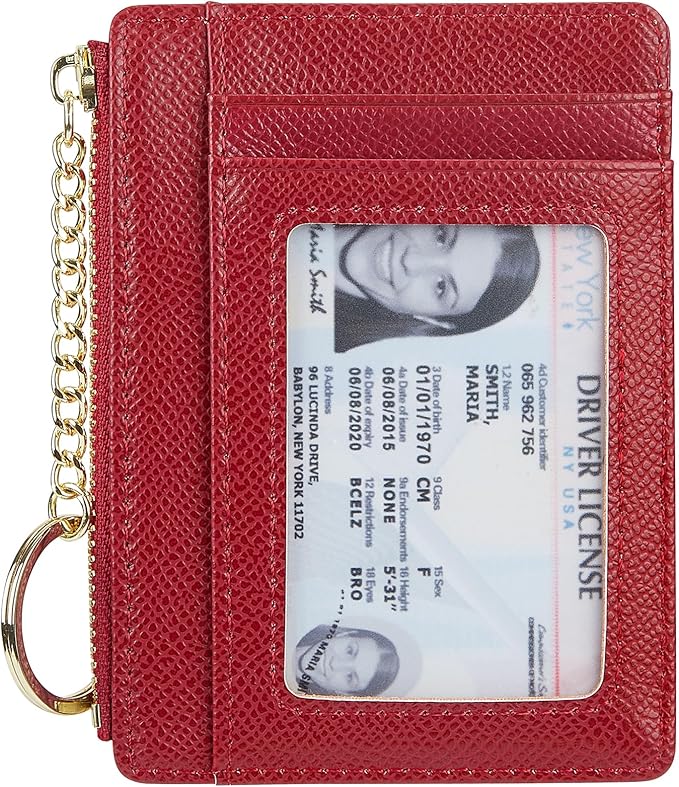 Women's Slim Minimalist Card Holder Coin Changes Purse Keychain Front Pocket Wallet With ID Window