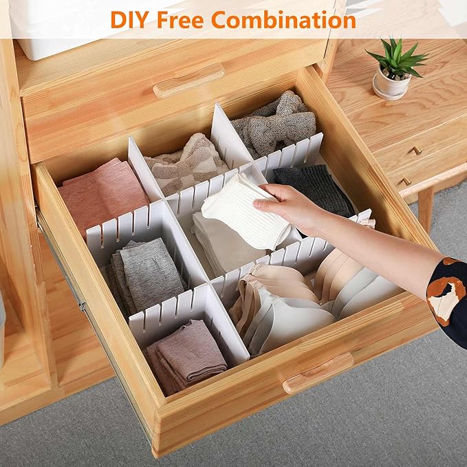 12Pcs Drawer Dividers, 17.72" x 3.55", Thick, DIY Organizer Separator, Large Adjustable Dresser Drawer Organizer for Clothes, Bedroom, Bathroom, Kitchen Cutlery, Desk, Office Storage