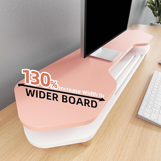 AFOOYO 2 Tier Dual Monitor Stand Riser,Wider Board Computer Monitor Stand for 2 Monitors,Slot For Phone/Tablet Office Desktop Organizer for Laptop,PC,Computer,Printer,Pink