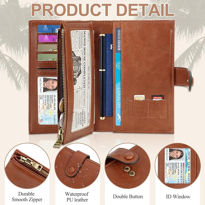 BKNOOU Rfid Blocking Passport Holder for Women and Men, Compact Travel Passport Wallet Leather Travel Wallet Trifold Clutch Wallet, Passport Cover Holds Cards, Tickets, Cash and Pen