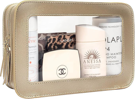 LETGO Sunscreen Bag Clear Makeup Toiletry Pouch Beach Vacation Essentials for Women Teen Girls Trip Gifts Summer Pool Travel Must Have Accessories Waterproof StuffClear-Golden
