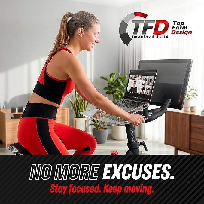 TFD The Tray Original for Peloton Bike Original Models, Angled Acrylic Desk Tray with Rubber Grip Insert for Laptop, Tablet, Phone, and Books, Work or Read While Riding, Clear Acrylic