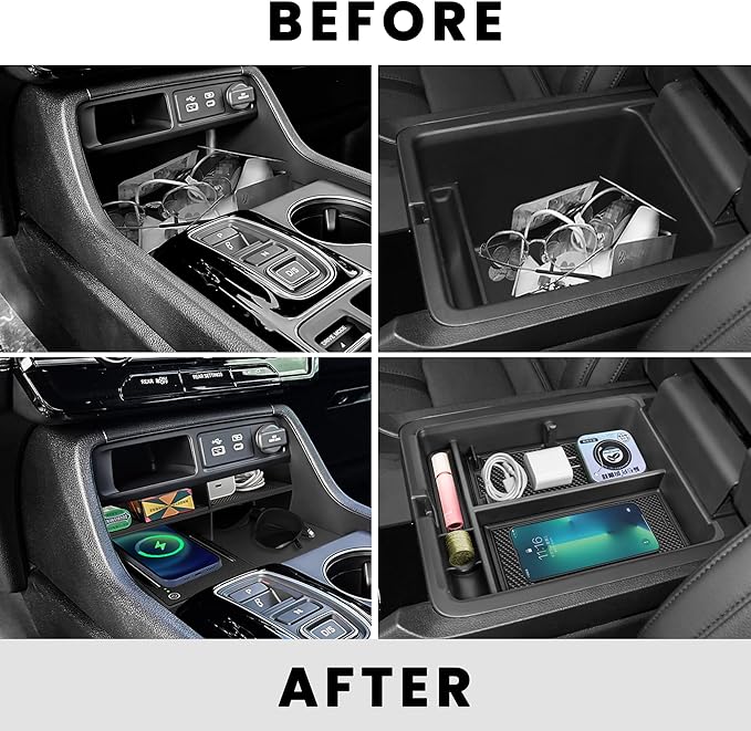 2PCS Center Console Organizer Compatible with 2023 2024 2025 2026 Honda Pilot/ 2026 Honda Passport Armrest Tray Insert Divider Slot Box Secondary ABS Plastic Material Interior Accessories