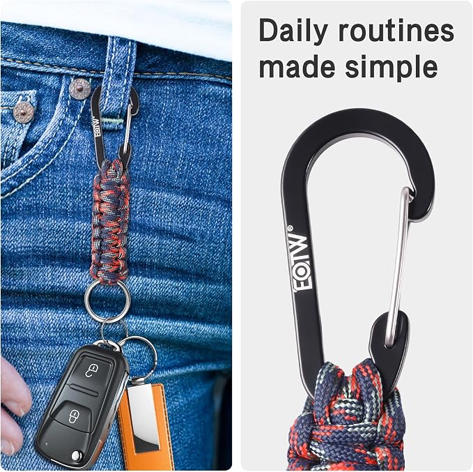 EOTW Carabiner Keychain,Paracord Keychain Small Aluminum Clip D Ring for Camping, Hiking, Fishing, Or As A Key Organizer