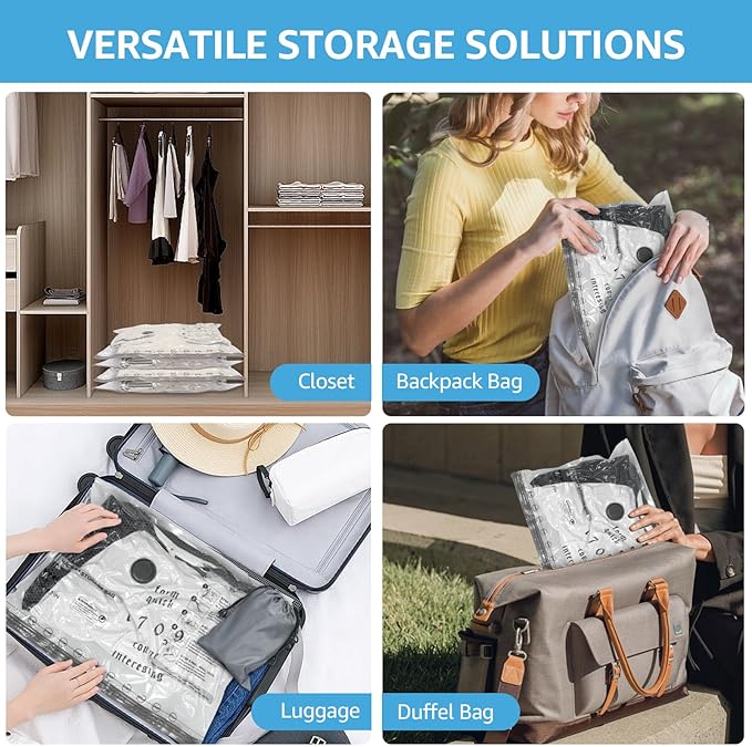 6 Packs Vacuum Bags for Travel with Rechargeable Pump, 3 Sizes Vacuum Seal Bags for Clothing, Compression Vacuum Travel Bags for Luggage, Vacuum Packing Bags for Closet Organization