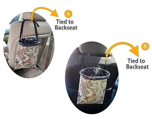 Car Trash Bag Hanging Front Seat Back Seat Headrest Console - Car Trash Bin with Reusable Waterproof Liner and Disposable Bags - Car Waste Basket (Large Beige)
