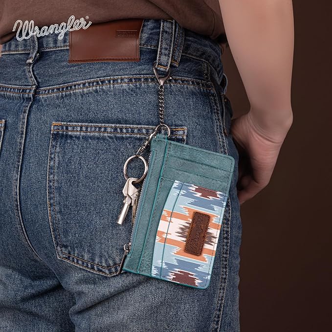Montana West X Wrangler Small Credit Card Holder for Women Aztec Keychain Wristlet Wallet Slim Credit Card Wallet, Card Cases & Money Organizers with Coin Purse