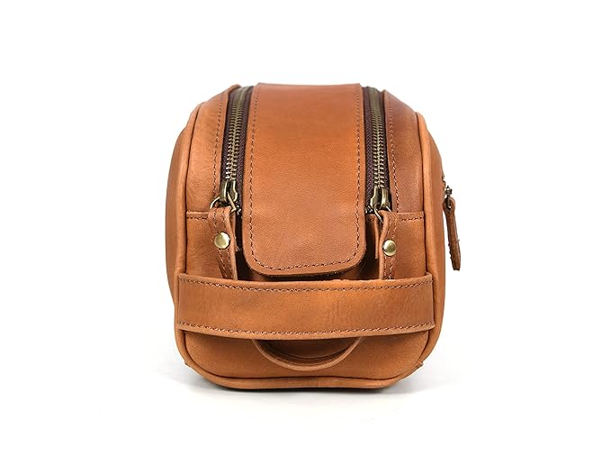 10" Premium Leather Toiletry Travel Pouch With Waterproof Lining | King-Size Handcrafted Vintage Dopp kit By Aaron Leather Goods (Buckthrown Brown)