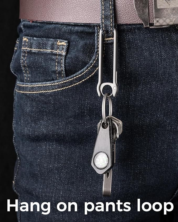 FEGVE Titanium Key Belt Clip Keychain Clip for Men, Belt Loop Key Ring Chain Holder Key Hook for Pants Purse