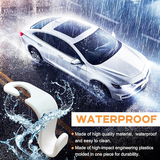 povtii 4PCS Car Seat Headrest Hook, Auto Back Seat Hanging Storage Organizer, Vehicle Seatback Hanger Holder for Purse Handbag Coat Umbrella, Universal Interior Car Accessories (White)