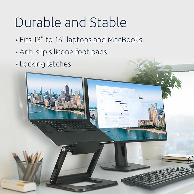 Kensington SmartFit EQ Adjustable Laptop Stand for Desk, Foldable Portable Notebook Holder, Anti-Slip Silicone Tablet Mount for 13"-16" Laptops and Tablets, Black K50427NA