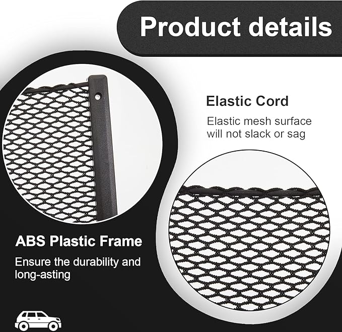 Frienda 4 Pcs Car Storage Net Bag, ABS Plastic Framed Mesh Net Holder, Phone & Cargo Organizer with Screws for Auto, Rv, Boat, Truck Pocket Storage (16 x 8 Inch)