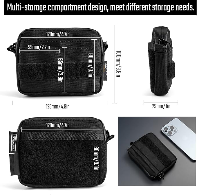 TACTICAL_GEEK Storage A3 EDC Pouch Organizer, Nylon Multi-Functional Utility Small Tool Pocket, Multi-Purpose Molle EDC Gadget Storage Pouch, Nylon Compact Organizer for Daily Carry Black