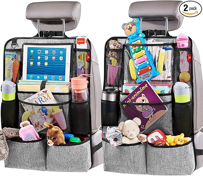 Helteko Backseat Car Organizer, Kick Mats Back Seat Protector with Touch Screen Tablet Holder, Organizer for Kids, Travel Accessories, Mat 9 Storage Pockets 2 Pack