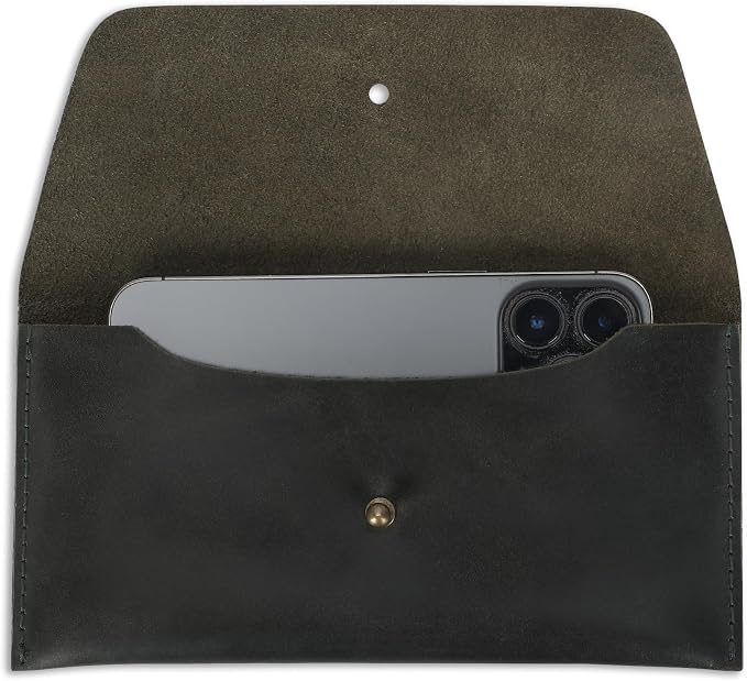 Leather Currency Pouch Large Flap Continental Wallet, Utility Organizer Bag for Cash Coins Travel Leather Money Pouch Currency Envelope Storage Bag and Cash Organizer for Men Women (Green)
