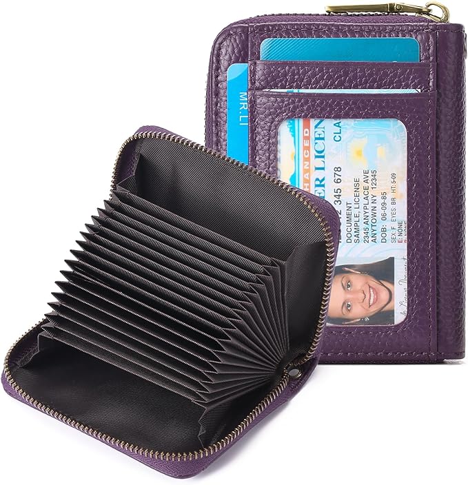 GAEKEAO Credit Card Holder Wallet for Women RFID Blocking Small Genuine Leather Card Case with Coin Pocket ID Window