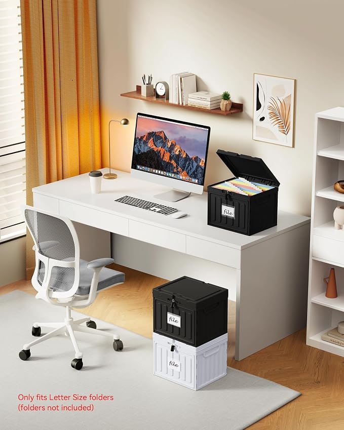 Oterri Plastic File Box with Lid for Letter Size Hanging File Folders, Hanging File Folder Box for Home, Office, School, File Cabinet, White, Large-1 Pack Without Folders