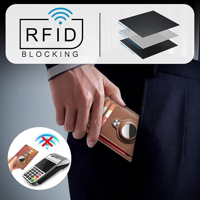Hawanik Slim Minimalist Front Pocket Air Tag Wallet, RFID Blocking Card Holder Wallet with Airtag Holder