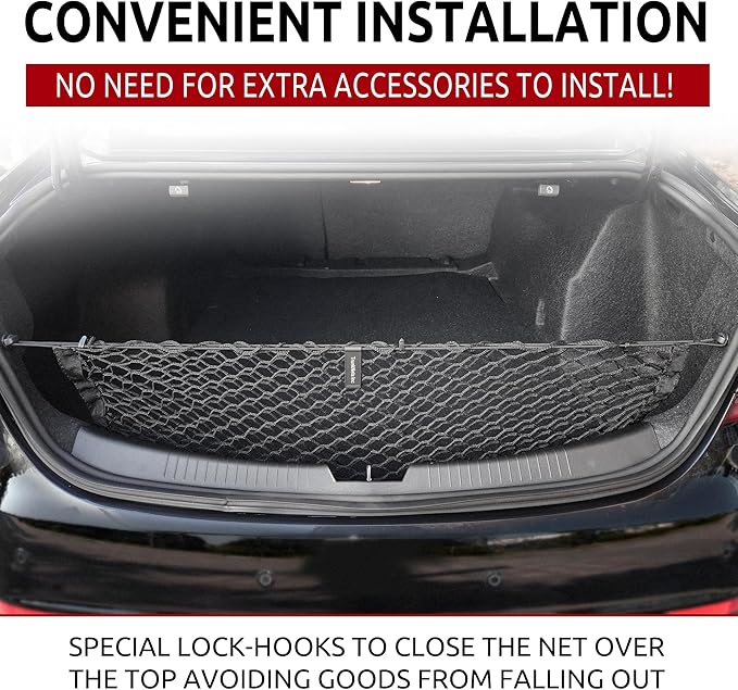 Envelope Style Automotive Elastic Trunk Mesh Cargo Net for Chevrolet Malibu 2019-2026 - Premium Trunk Organizer and Storage - Luggage Net for Sedan - Best Car Organizer for Chevrolet Malibu