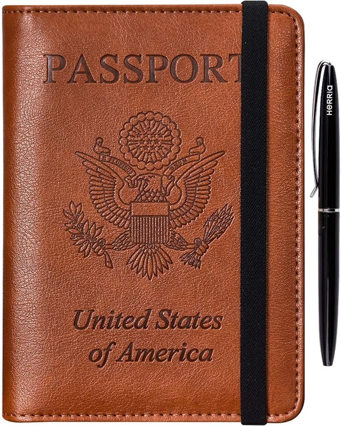 HerriaT Leather Passport Holder Cover Case RFID Blocking Travel Wallets Card Case for Women Men(Coffee)