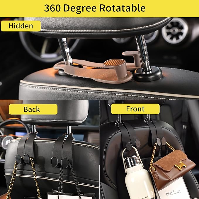 WEIHAO Purse Hook for Car Headrest, Silicone Car Seat Back Storage Hook, Twin Hooks Carbon Fiber Textured Car Headrest Hangers, Bag Holder for Sedan, Trucks, SUVs, Most Vehicles (Black-2PCS)