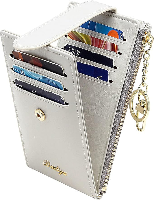 Badiya Slim Women Wallet RFID Blocking Bifold Compact 9 Card Slots Holder Wallets Soft Leather with Zipper Coin Pocket 2 ID Window