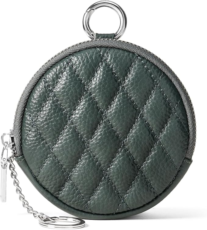 SENDEFN Leather Round Coin Purse for Women with Keychain Small Change Wallet Zipper Coin Pouch