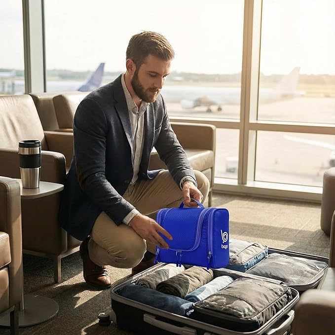 Bago Travel Toiletry Bag for Women and Men - Large Waterproof Hanging Large Toiletry Bag for Bathroom and Travel Bag for Toiletries Organizer - Makeup Bag (DeepBlue)