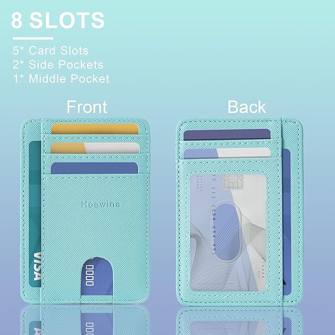 Hoewina Slim Wallet for Men, Credit Card Holder Wallet, Minimalist Design - RFID Blocking Front Pocket Leather Thin Wallet for Men and Women（Cross Sky Blue）